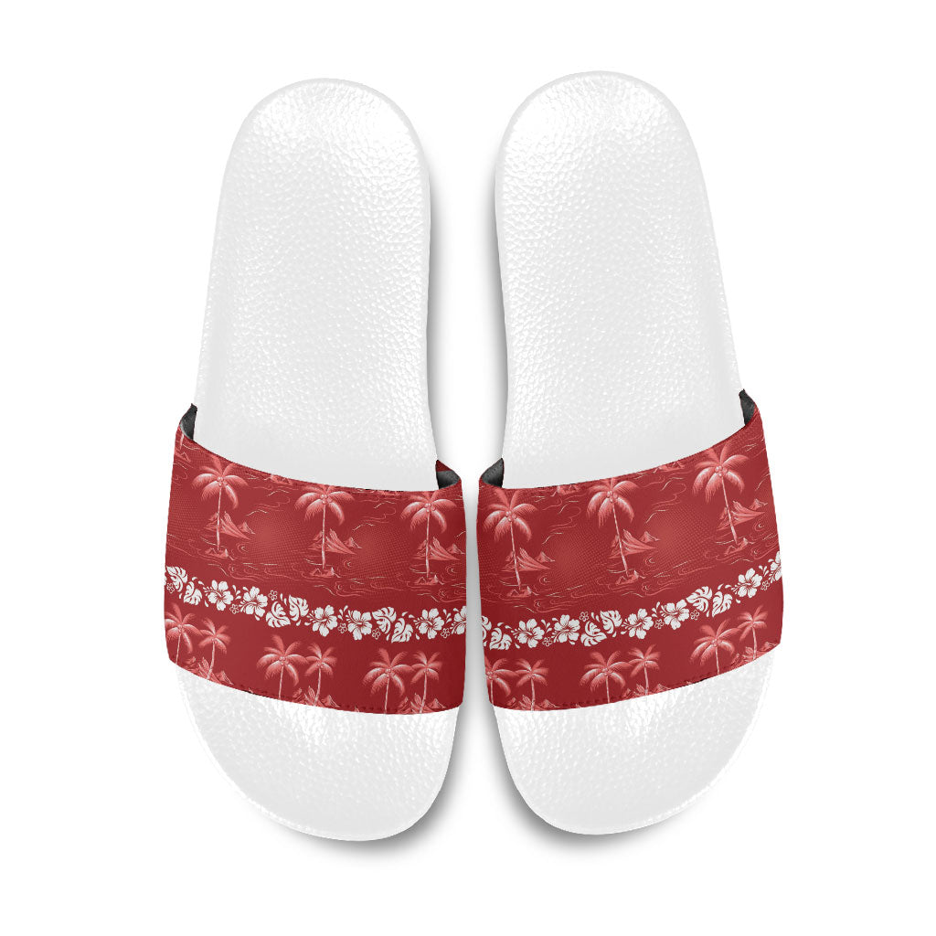 Red Hawaii Palm Tree Hibiscus Slide Sandals Fantasy Summer Vibe LT01 Red - Polynesian Pride