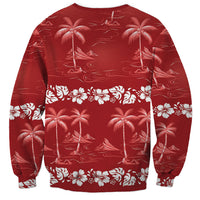 Red Hawaii Palm Tree Hibiscus Sweatshirt Fantasy Summer Vibe LT01 - Polynesian Pride