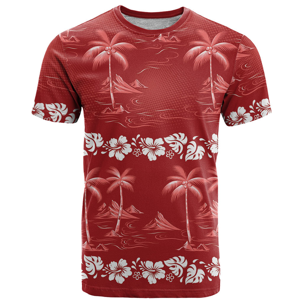 Red Hawaii Palm Tree Hibiscus T Shirt Fantasy Summer Vibe LT01 Red - Polynesian Pride