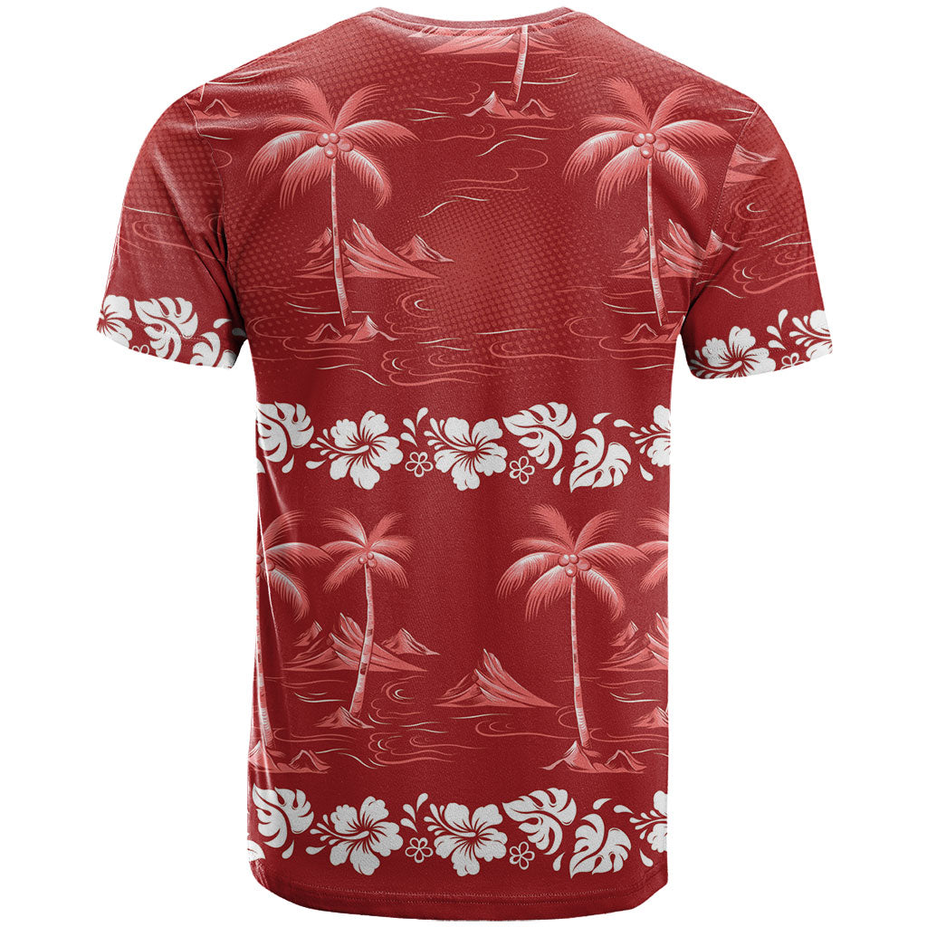Red Hawaii Palm Tree Hibiscus T Shirt Fantasy Summer Vibe LT01 - Polynesian Pride