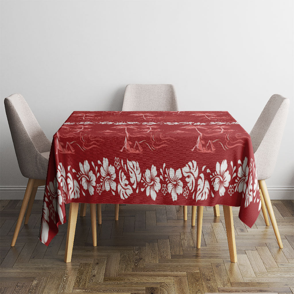 Red Hawaii Palm Tree Hibiscus Tablecloth Fantasy Summer Vibe LT01 - Polynesian Pride