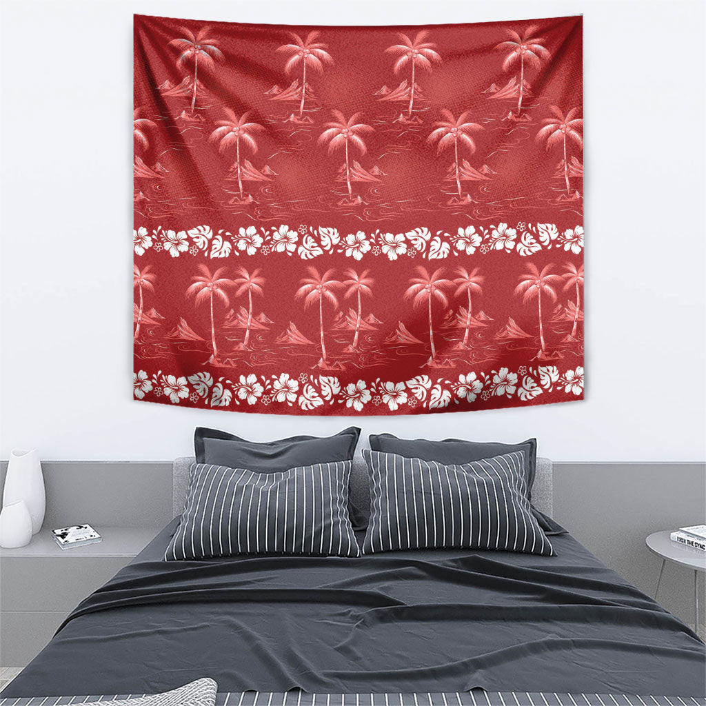 Red Hawaii Palm Tree Hibiscus Tapestry Fantasy Summer Vibe LT01 - Polynesian Pride