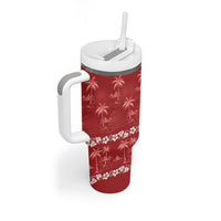 Red Hawaii Palm Tree Hibiscus Tumbler With Handle Fantasy Summer Vibe LT01 - Polynesian Pride