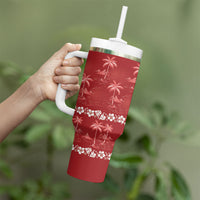 Red Hawaii Palm Tree Hibiscus Tumbler With Handle Fantasy Summer Vibe LT01 - Polynesian Pride