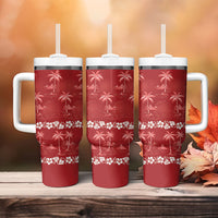 Red Hawaii Palm Tree Hibiscus Tumbler With Handle Fantasy Summer Vibe LT01 - Polynesian Pride