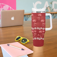 Red Hawaii Palm Tree Hibiscus Tumbler With Handle Fantasy Summer Vibe LT01 - Polynesian Pride