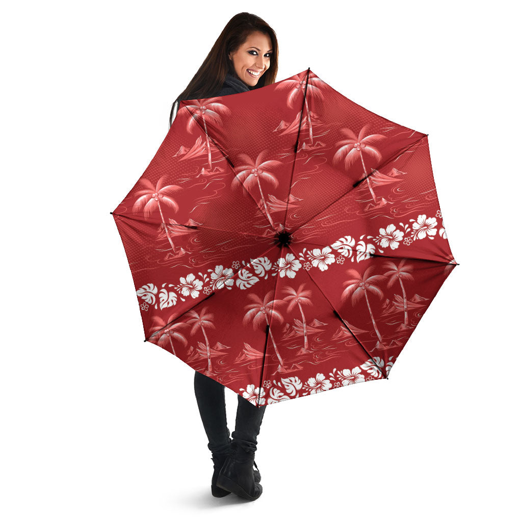 Red Hawaii Palm Tree Hibiscus Umbrella Fantasy Summer Vibe LT01 - Polynesian Pride