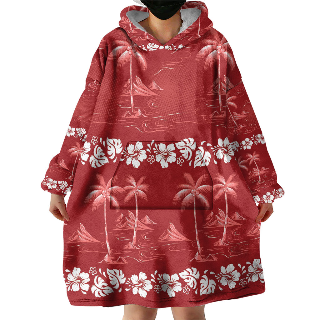 Red Hawaii Palm Tree Hibiscus Wearable Blanket Hoodie Fantasy Summer Vibe LT01 - Polynesian Pride