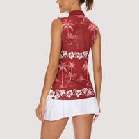 Red Hawaii Palm Tree Hibiscus Women Sleeveless Polo Shirt Fantasy Summer Vibe LT01 - Polynesian Pride