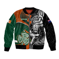 New Zealand and Ireland Rugby Bomber Jacket Silver Fern With Shamrock 2023 World Cup LT01 Unisex Art - Polynesian Pride