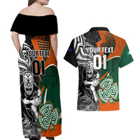 New Zealand and Ireland Rugby Couples Matching Off Shoulder Maxi Dress and Hawaiian Shirt Silver Fern With Shamrock 2023 World Cup LT01 - Polynesian Pride