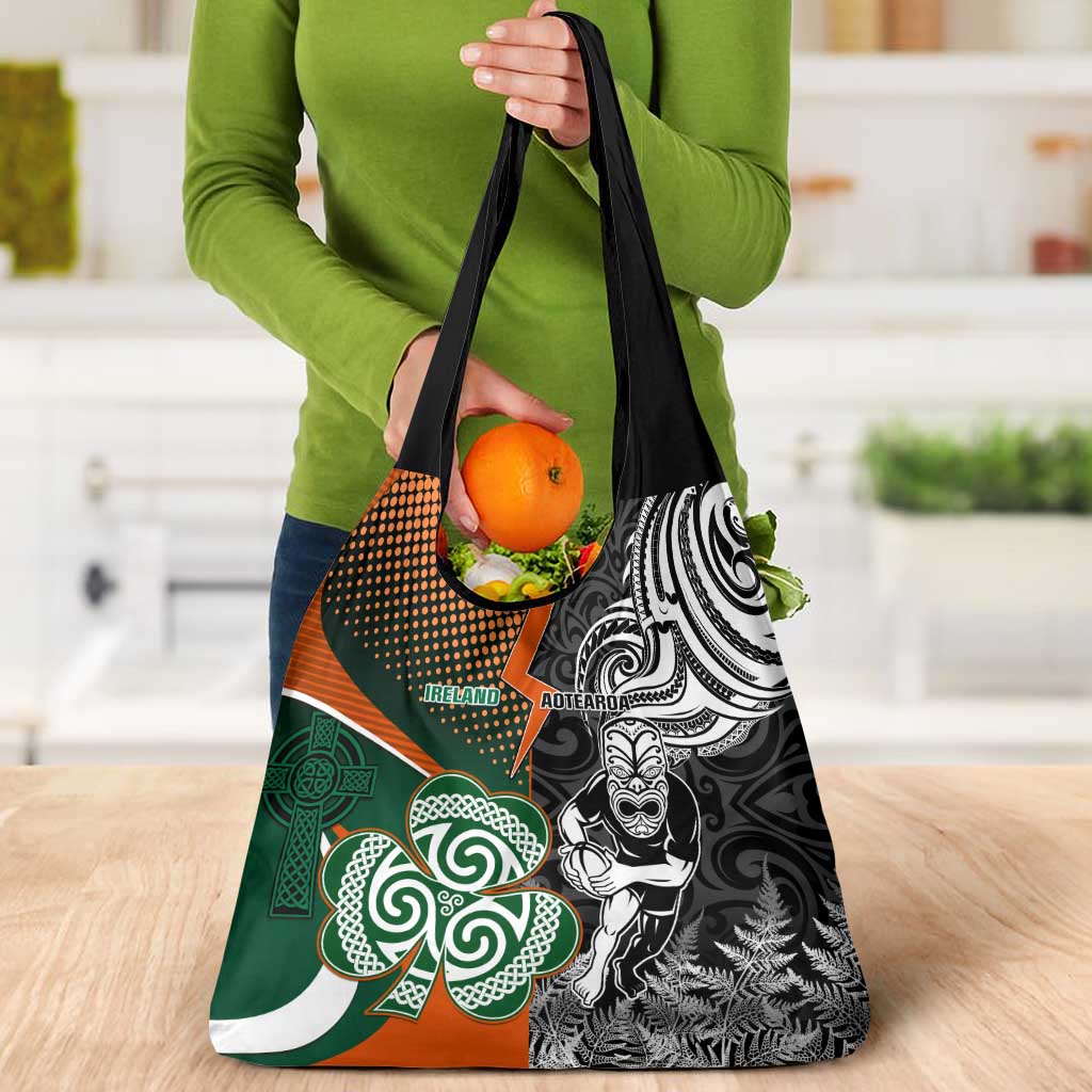 New Zealand and Ireland Rugby Grocery Bag Silver Fern With Shamrock 2023 World Cup