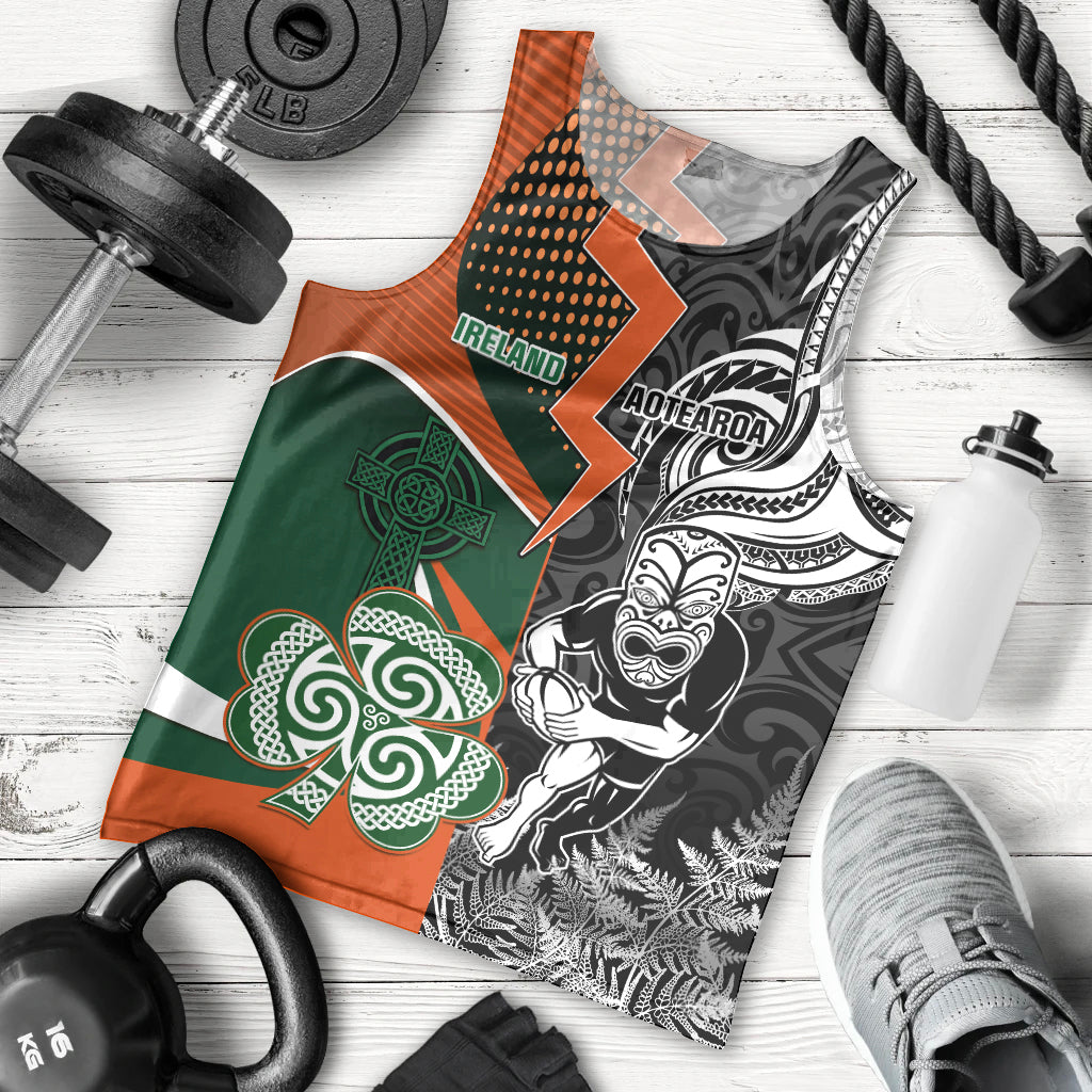 New Zealand and Ireland Rugby Men Tank Top Silver Fern With Shamrock 2023 World Cup LT01 Art - Polynesian Pride