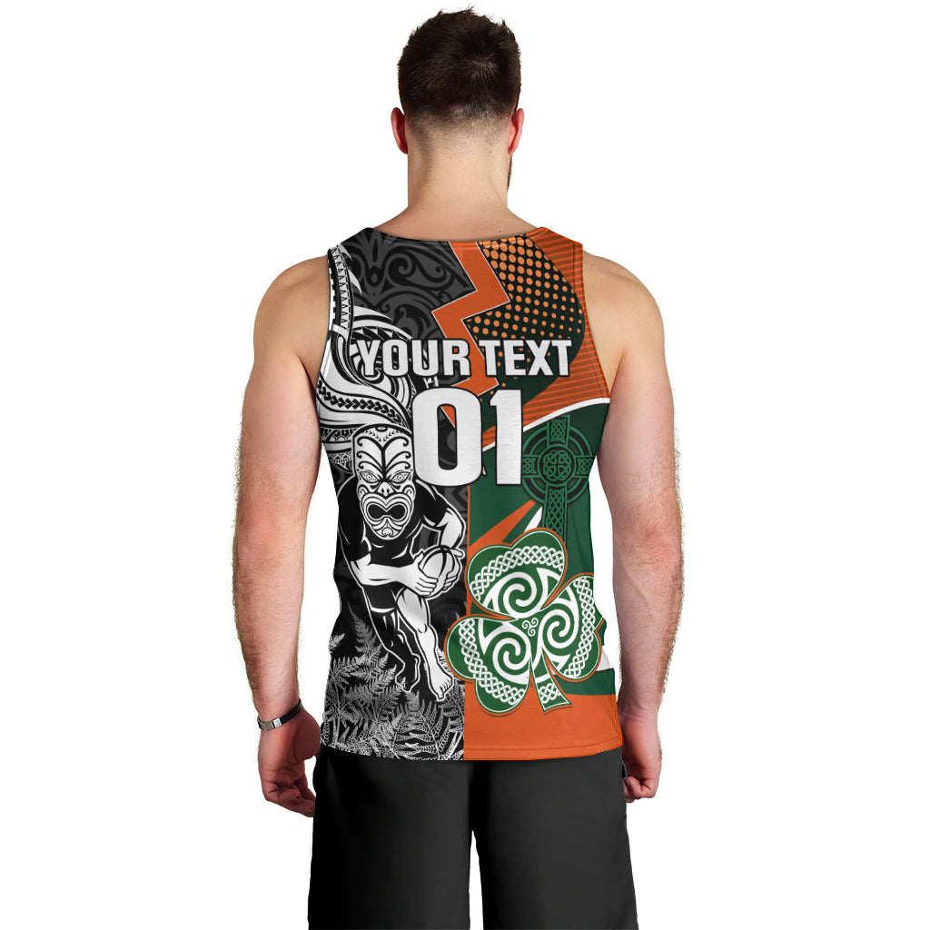 New Zealand and Ireland Rugby Men Tank Top Silver Fern With Shamrock 2023 World Cup LT01 - Polynesian Pride