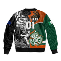 New Zealand and Ireland Rugby Sleeve Zip Bomber Jacket Silver Fern With Shamrock 2023 World Cup LT01 - Polynesian Pride