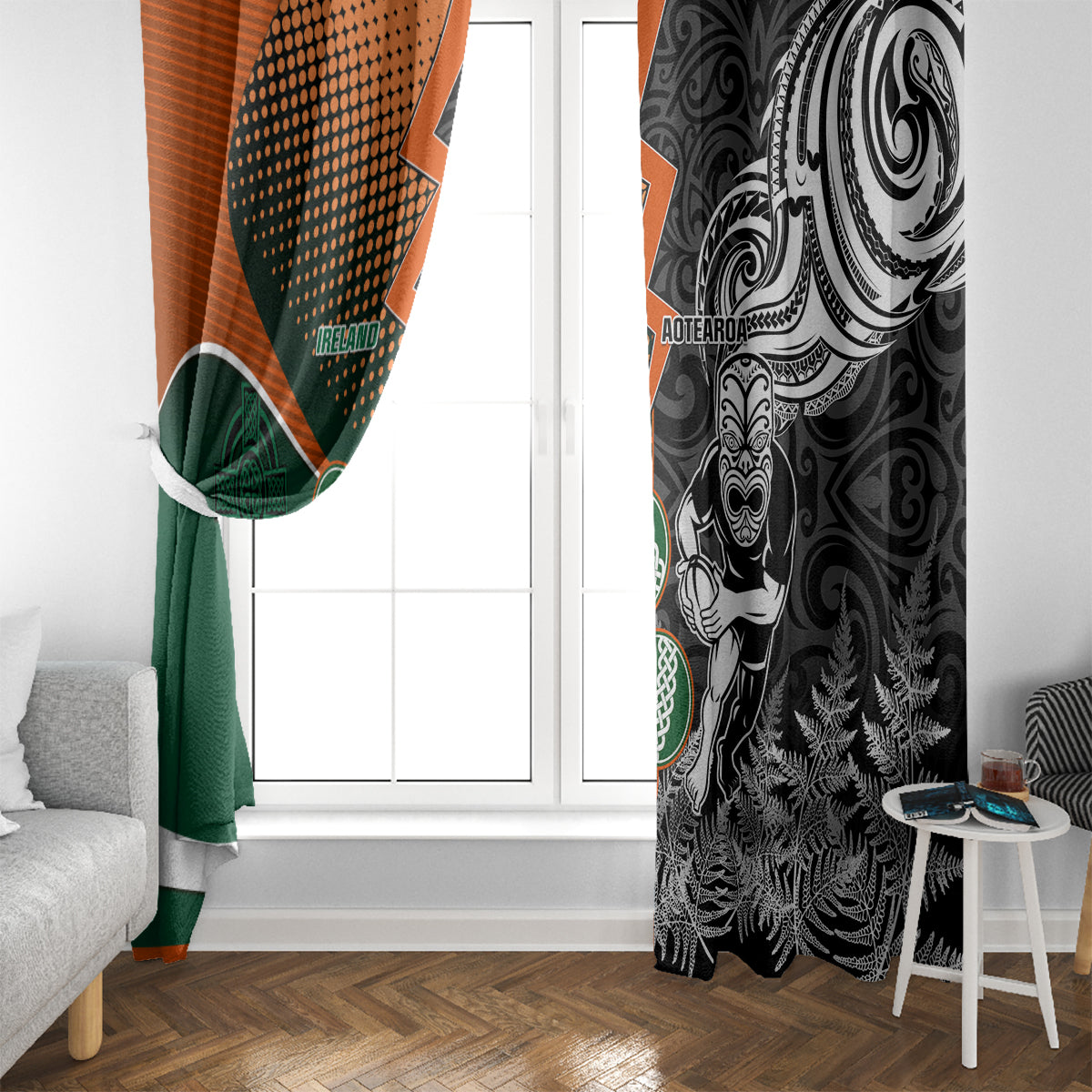 New Zealand and Ireland Rugby Window Curtain Silver Fern With Shamrock 2023 World Cup LT01 - Polynesian Pride