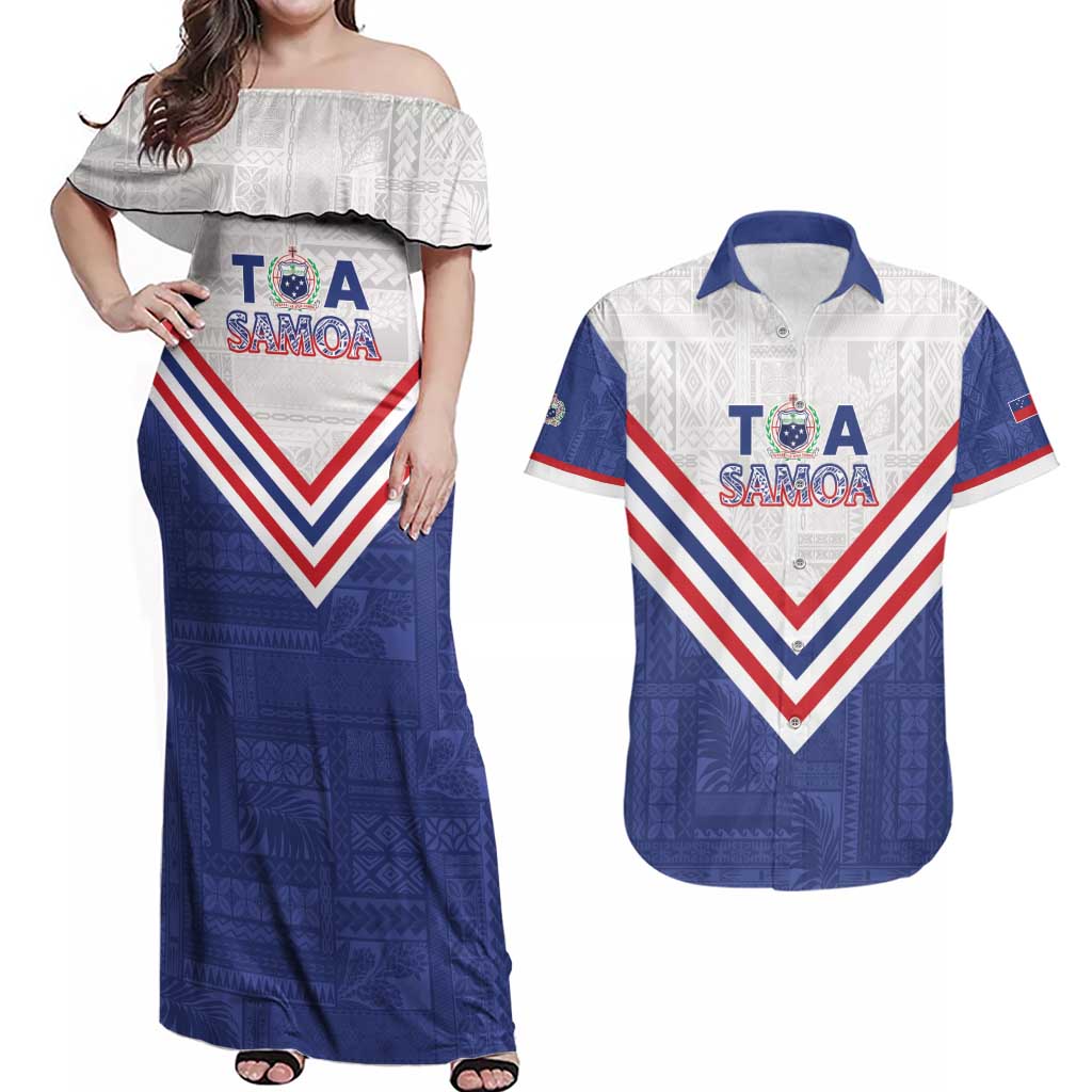 Custom Toa Samoa Rugby Couples Matching Off Shoulder Maxi Dress and Hawaiian Shirt 1992-1993 Special Edition - Polynesian Pride