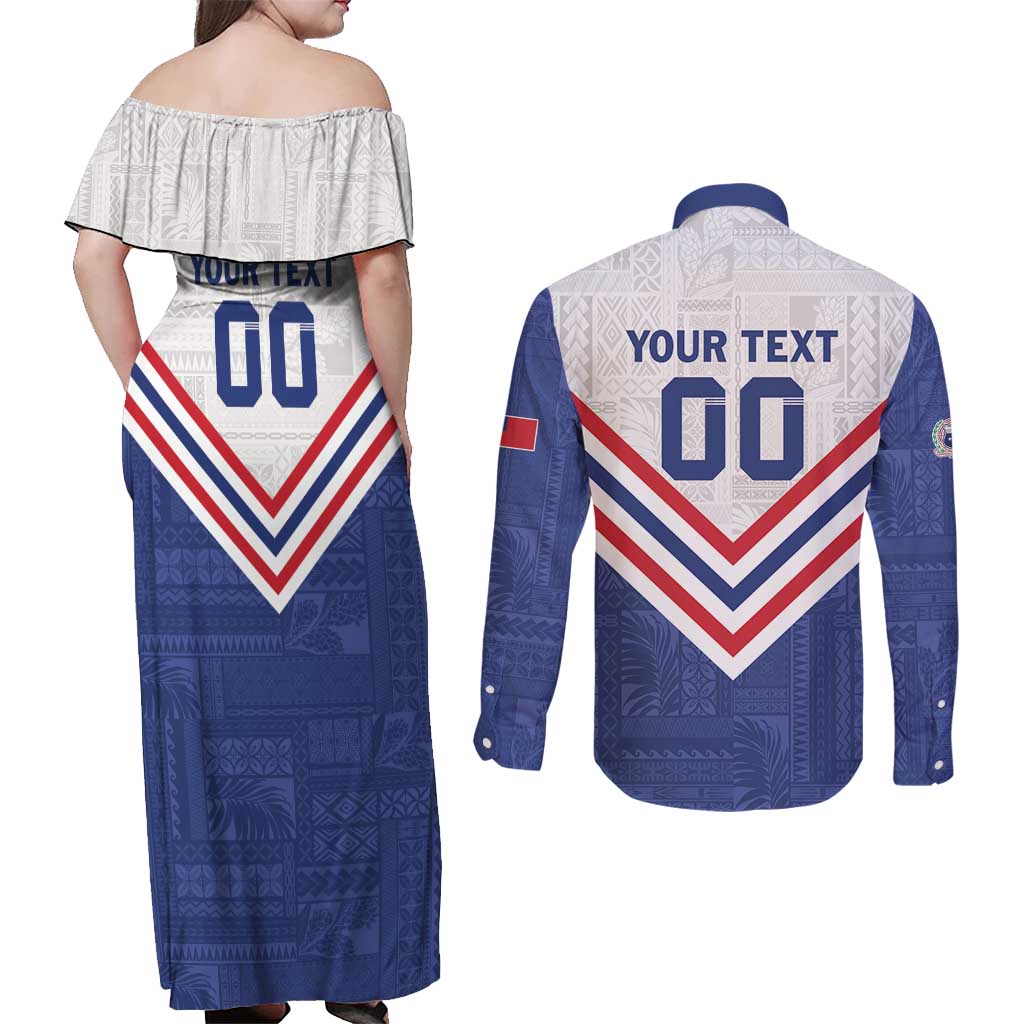 Custom Toa Samoa Rugby Couples Matching Off Shoulder Maxi Dress and Long Sleeve Button Shirt 1992-1993 Special Edition - Polynesian Pride