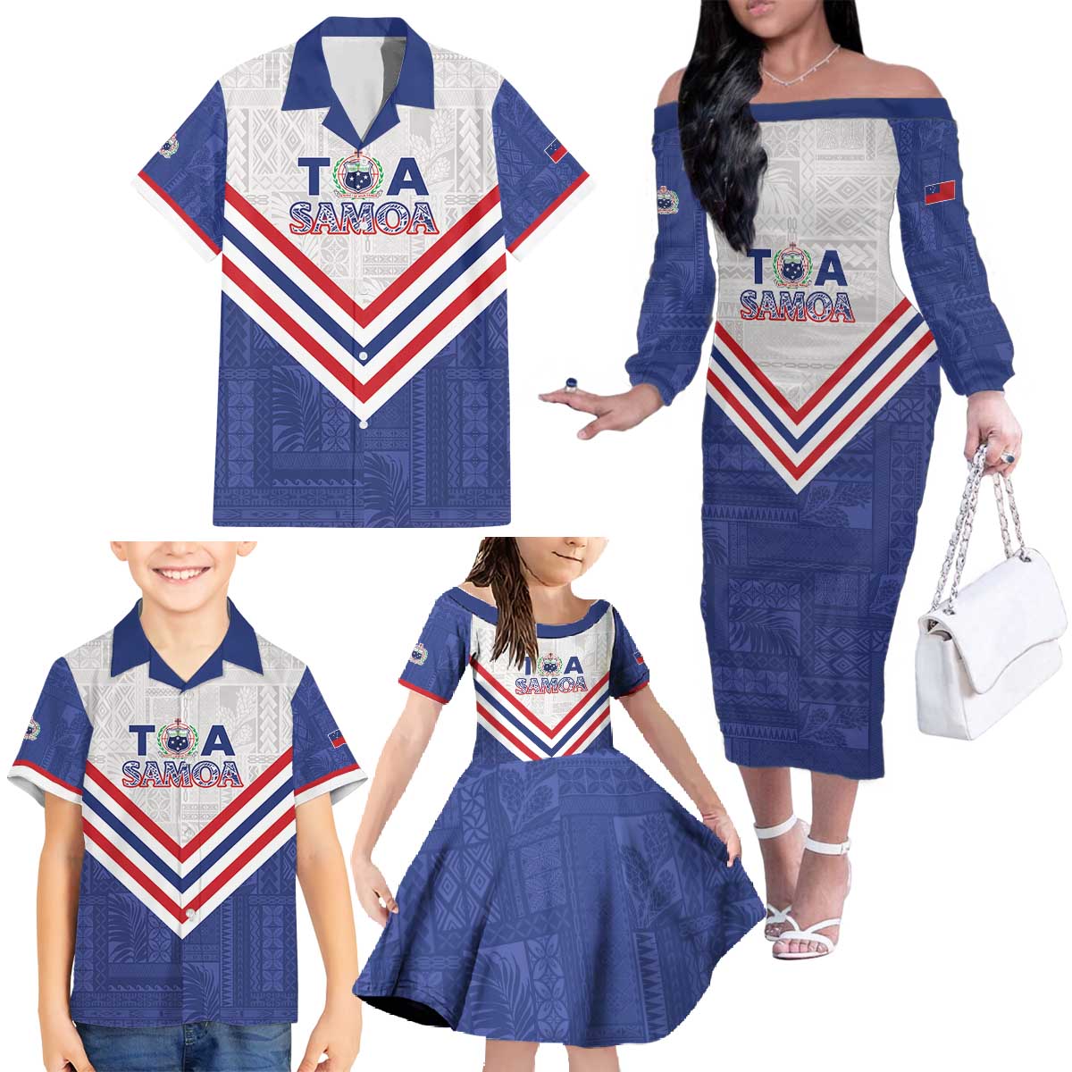 Custom Toa Samoa Rugby Family Matching Off The Shoulder Long Sleeve Dress and Hawaiian Shirt 1992-1993 Special Edition - Polynesian Pride
