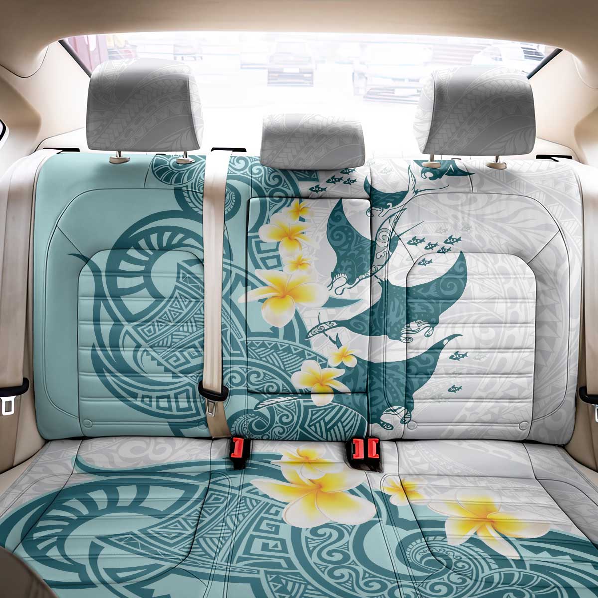 Maori Manta Ray Plumeria Teal Back Car Seat Cover