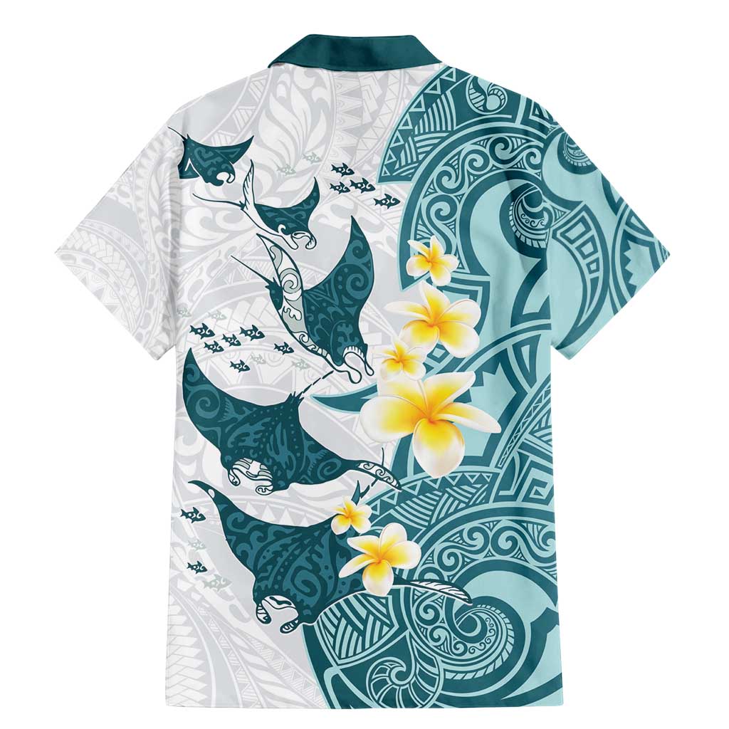 Maori Manta Ray Plumeria Teal Family Matching Mermaid Dress and Hawaiian Shirt