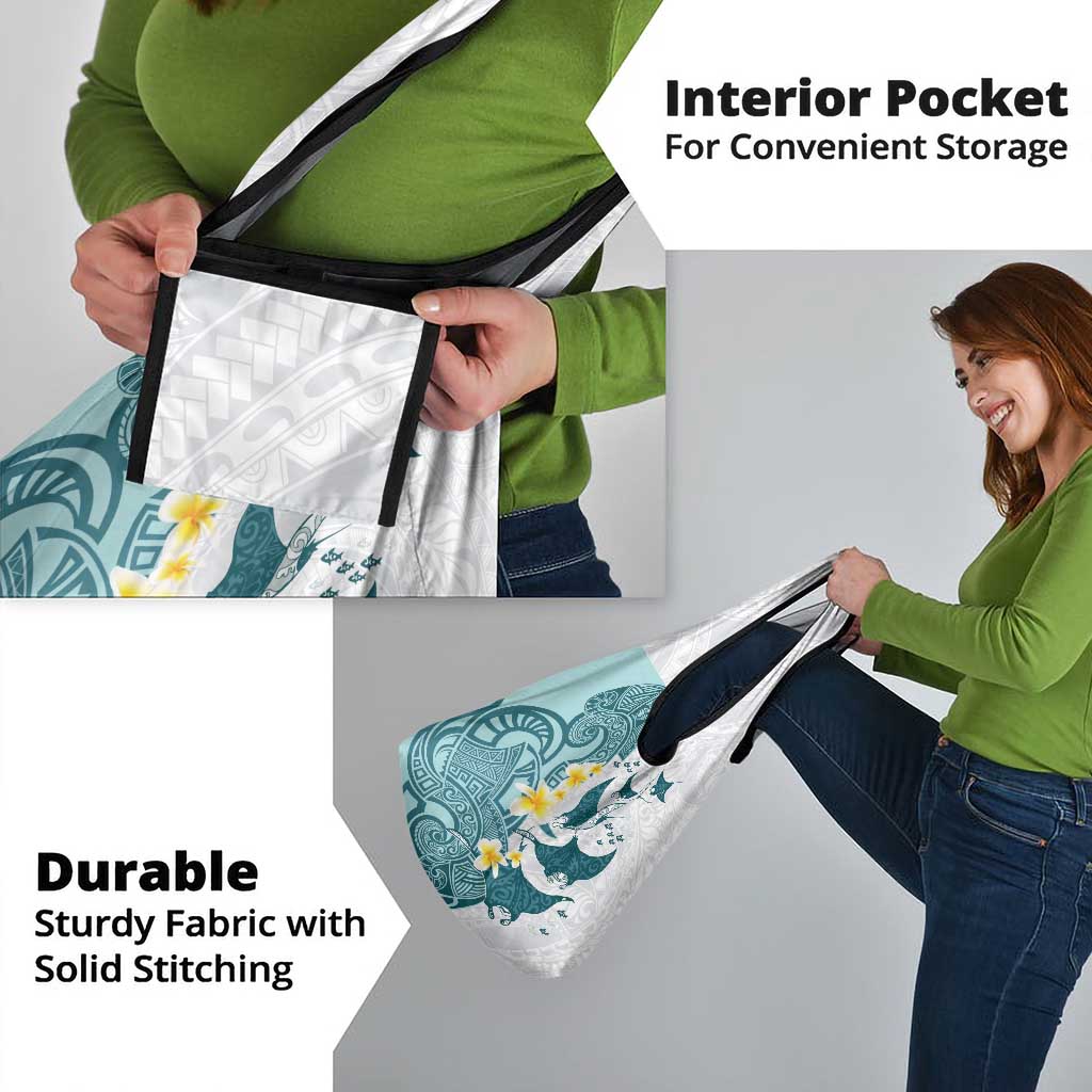 Maori Manta Ray Plumeria Teal Grocery Bag