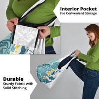 Maori Manta Ray Plumeria Teal Grocery Bag