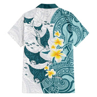 Maori Manta Ray Plumeria Teal Hawaiian Shirt