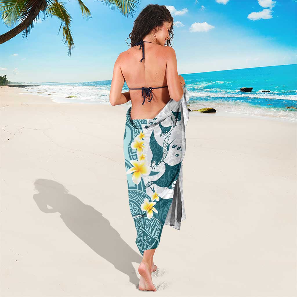 Maori Manta Ray Plumeria Teal Sarong