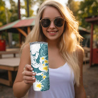 Maori Manta Ray Plumeria Teal Skinny Tumbler