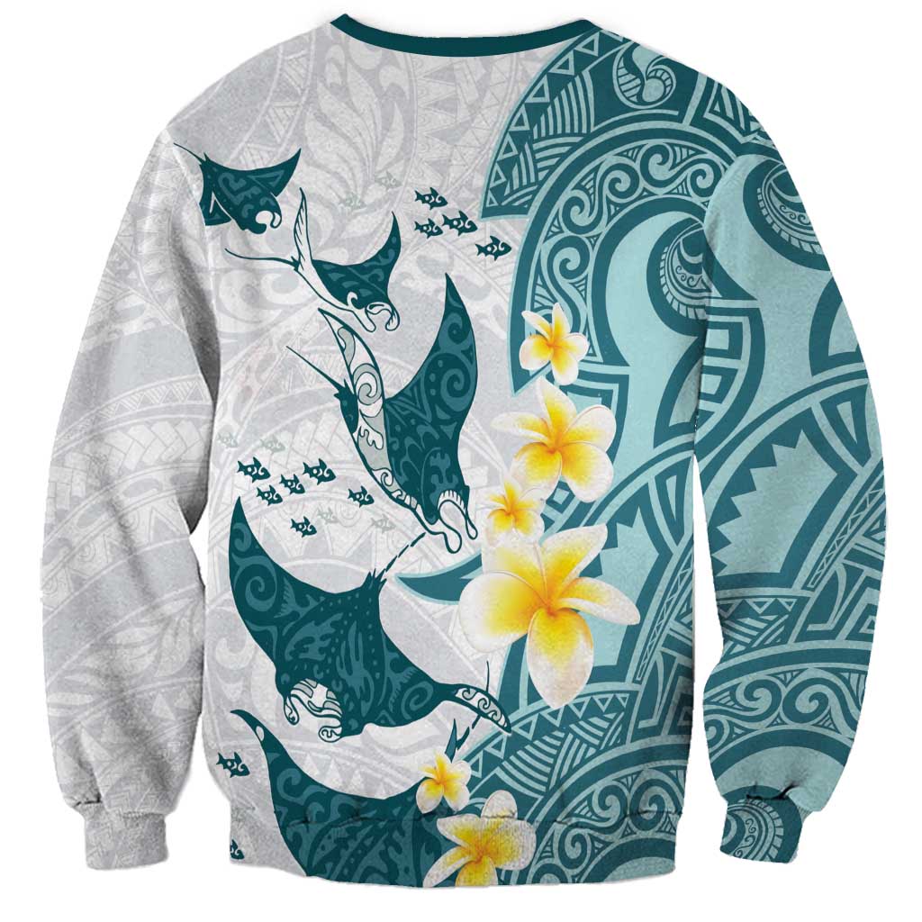Maori Manta Ray Plumeria Teal Sweatshirt