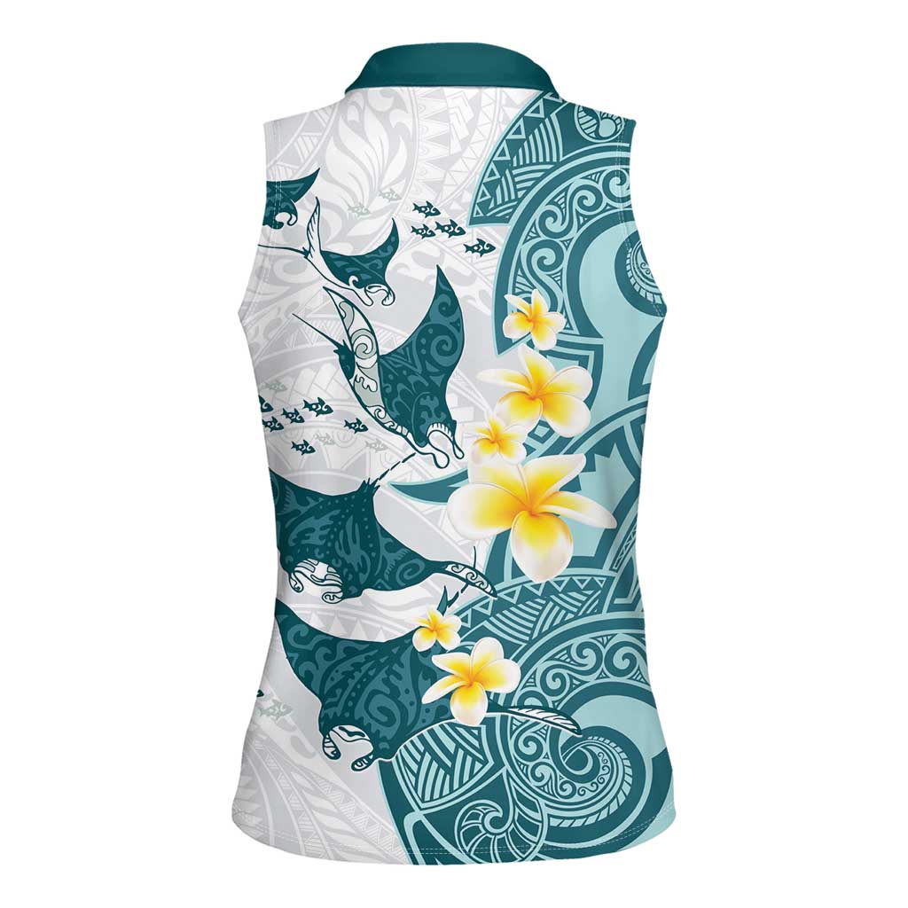 Maori Manta Ray Plumeria Teal Women Sleeveless Polo Shirt