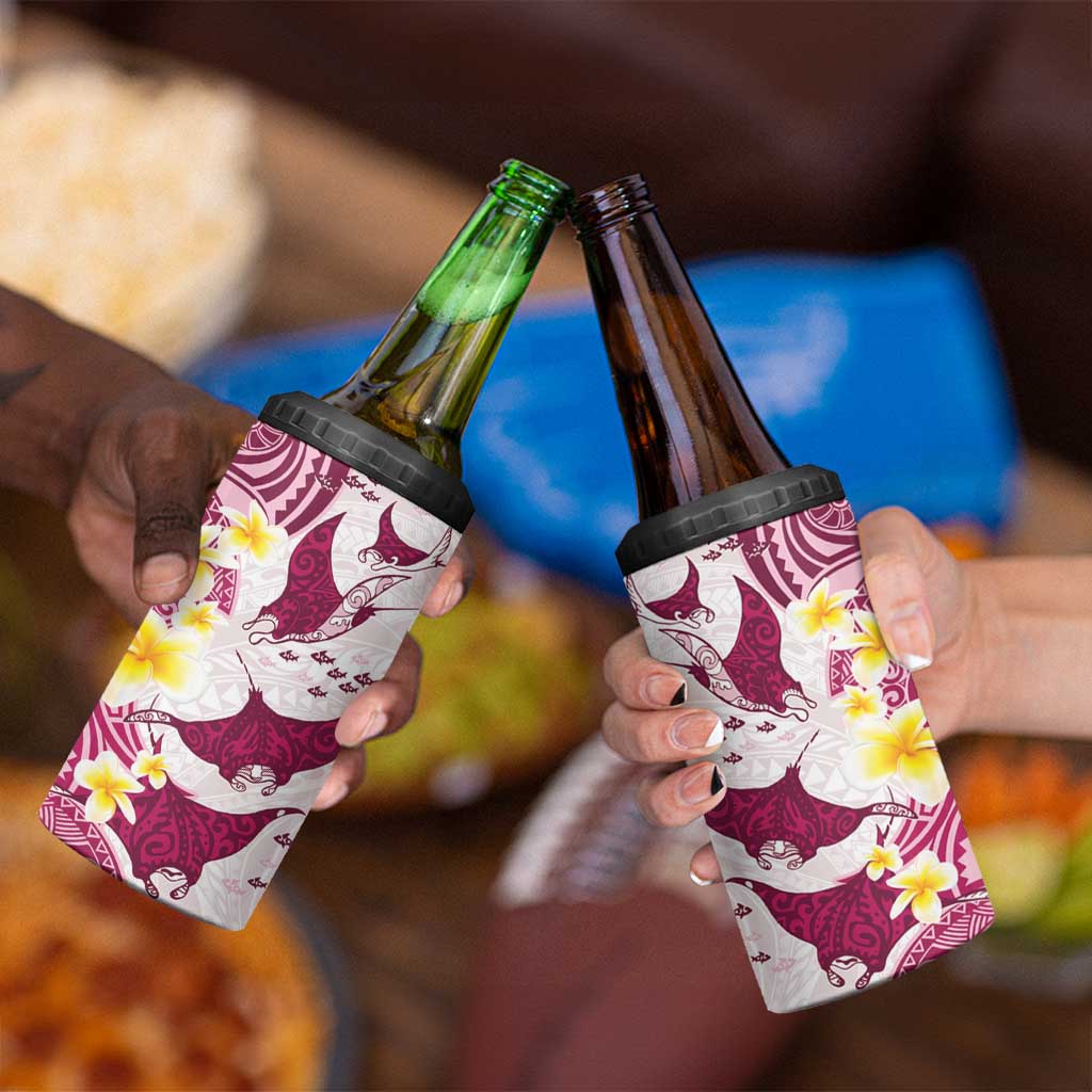 Maori Manta Ray Plumeria Royal Pink 4 in 1 Can Cooler Tumbler