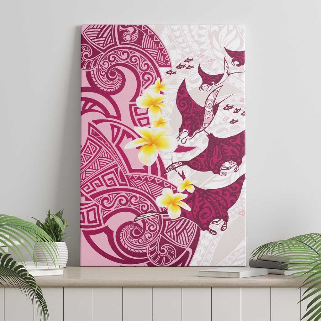 Maori Manta Ray Plumeria Royal Pink Canvas Wall Art