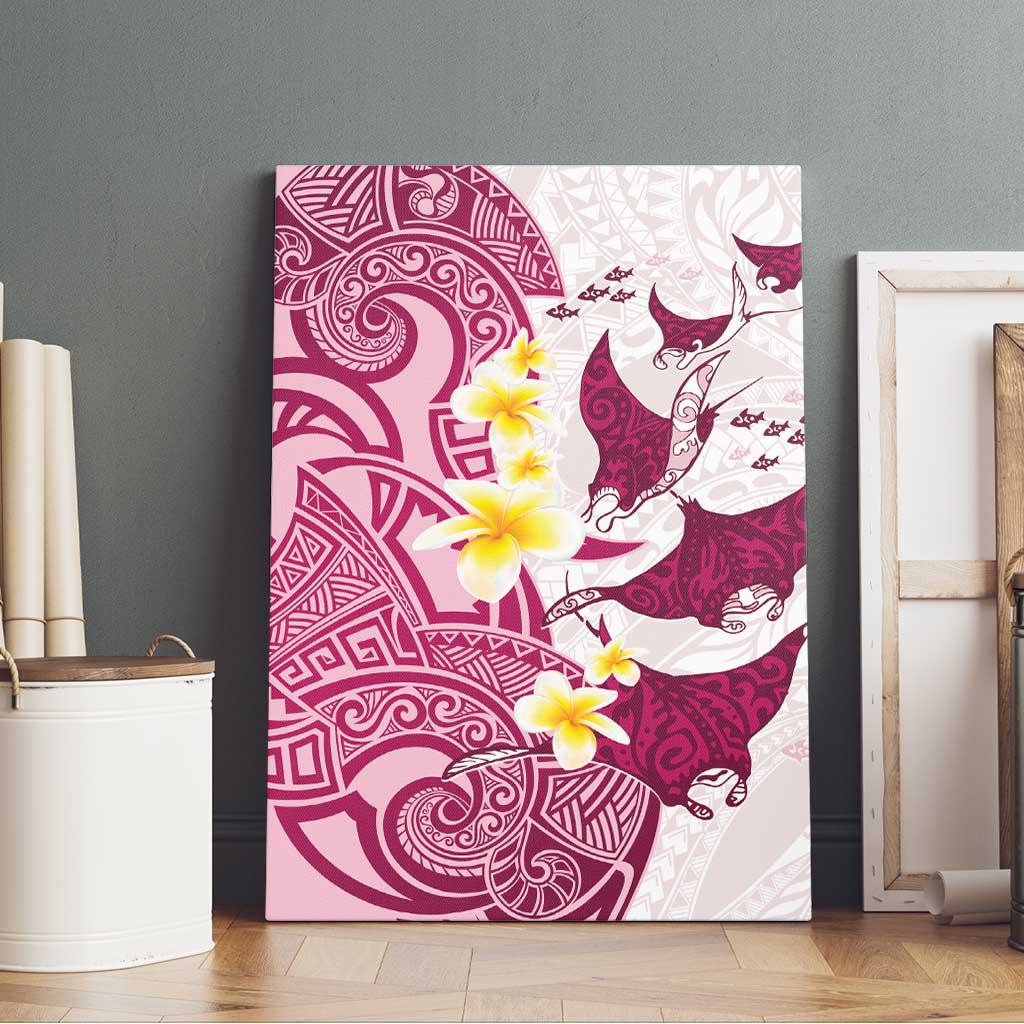 Maori Manta Ray Plumeria Royal Pink Canvas Wall Art