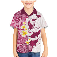 Maori Manta Ray Plumeria Royal Pink Family Matching Mermaid Dress and Hawaiian Shirt