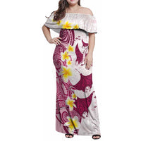 Maori Manta Ray Plumeria Royal Pink Family Matching Off Shoulder Maxi Dress and Hawaiian Shirt