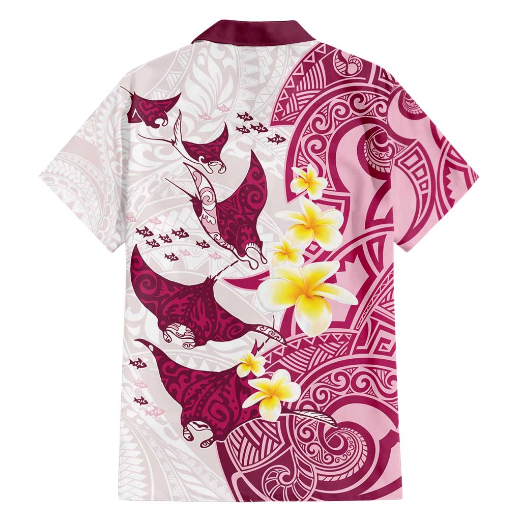 Maori Manta Ray Plumeria Royal Pink Family Matching Summer Maxi Dress and Hawaiian Shirt