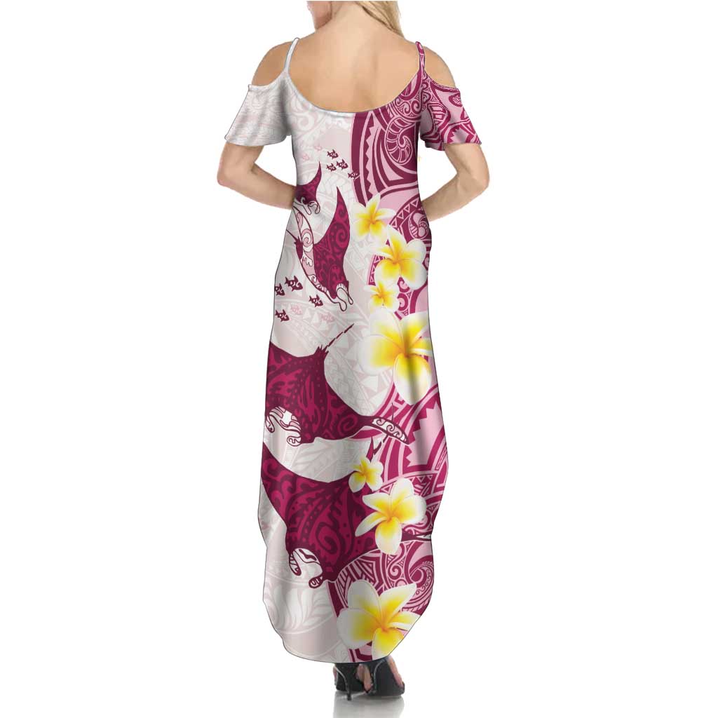 Maori Manta Ray Plumeria Royal Pink Family Matching Summer Maxi Dress and Hawaiian Shirt
