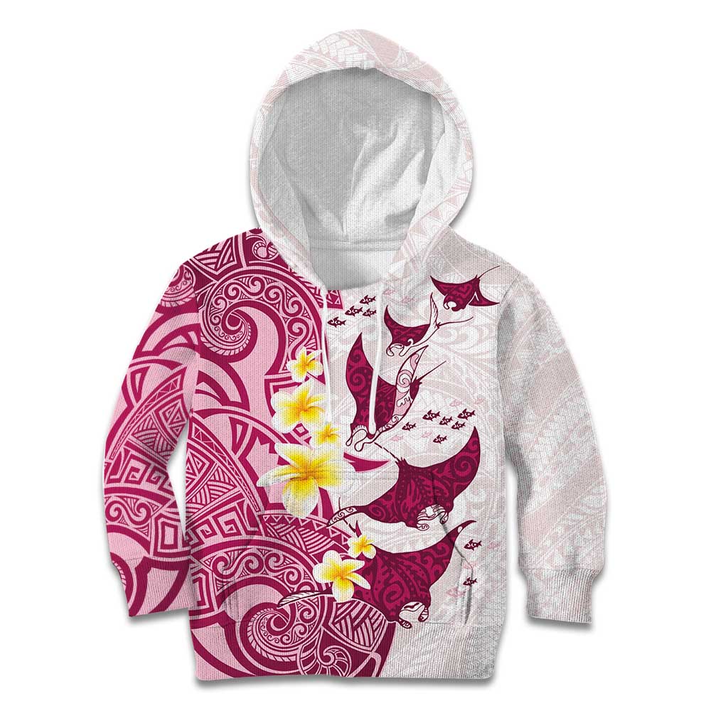 Maori Manta Ray Plumeria Royal Pink Kid Hoodie LT01 Hoodie Pink - Polynesian Pride