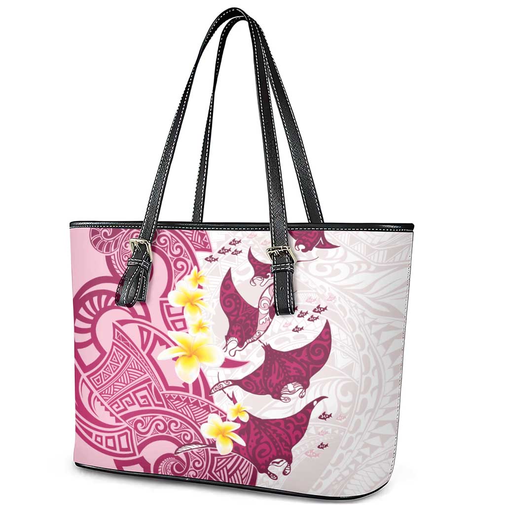Maori Manta Ray Plumeria Royal Pink Leather Tote Bag