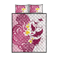 Maori Manta Ray Plumeria Royal Pink Quilt Bed Set
