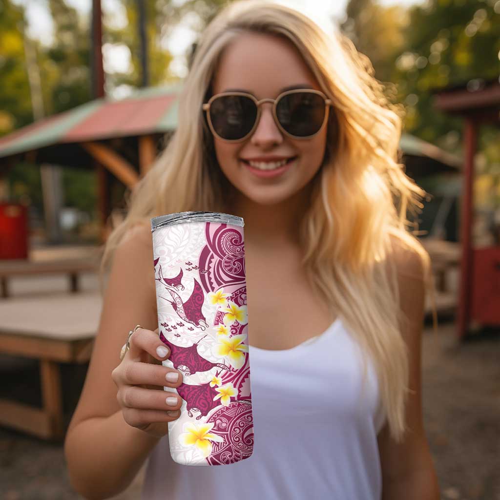 Maori Manta Ray Plumeria Royal Pink Skinny Tumbler