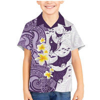 Maori Manta Ray Plumeria Deep Purple Family Matching Mermaid Dress and Hawaiian Shirt
