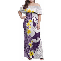 Maori Manta Ray Plumeria Deep Purple Family Matching Off Shoulder Maxi Dress and Hawaiian Shirt