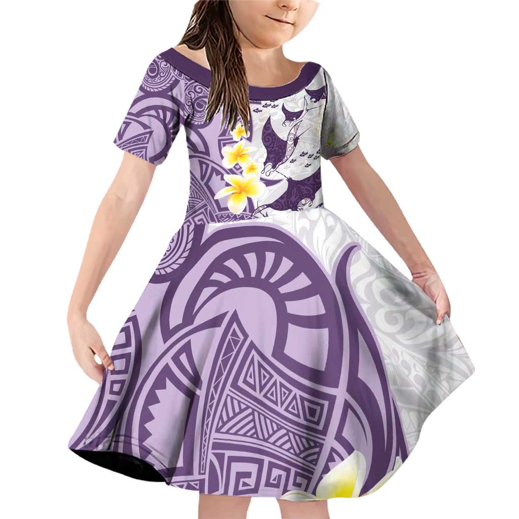 Maori Manta Ray Plumeria Deep Purple Family Matching Off Shoulder Short Dress and Hawaiian Shirt