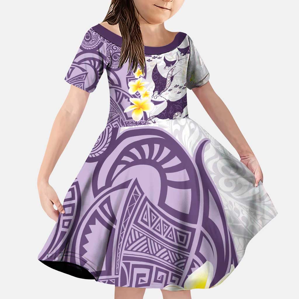 Maori Manta Ray Plumeria Deep Purple Family Matching Puletasi and Hawaiian Shirt