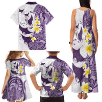 Maori Manta Ray Plumeria Deep Purple Family Matching Tank Maxi Dress and Hawaiian Shirt