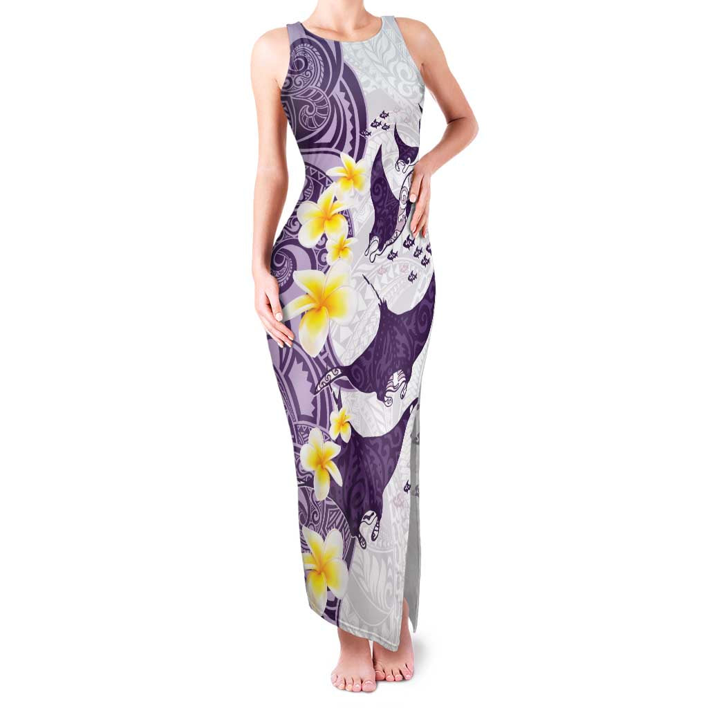 Maori Manta Ray Plumeria Deep Purple Family Matching Tank Maxi Dress and Hawaiian Shirt