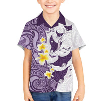 Maori Manta Ray Plumeria Deep Purple Kid Hawaiian Shirt LT01 Kid Purple - Polynesian Pride